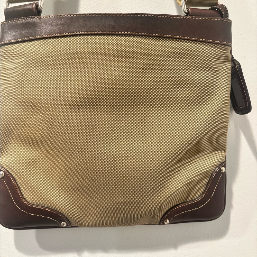 Prada Khaki Canvas and Brown Leather Messenger Bag - Picture 3 of 15